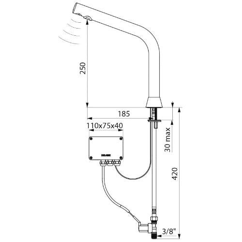 Delabie BINOPTIC robinet lavabo M3/8" H.250 mm sur secteur 230/12V