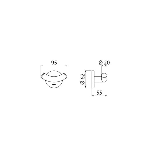 CROCHET DOUBLE DELABIE 95 - 55 o 62 ! 20 inox 304 . fixation invisible