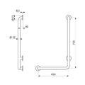 Delabie barre de maintien en L 750 x 450 mm diam 30 mm - inox poli satiné - modèle à gauche