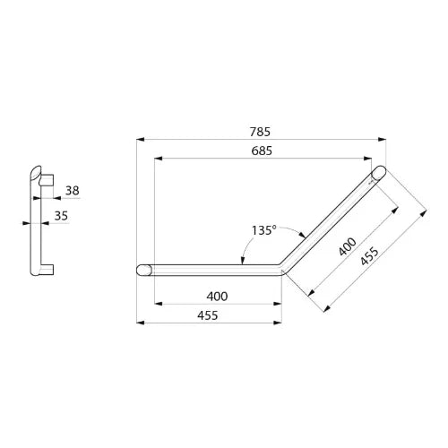 Delabie Barre à 135° Be-Line Ø35 400x400 3 points fix. alu blanc