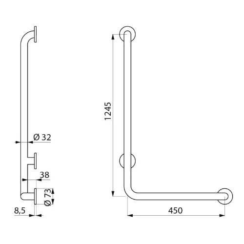 POIGNEE DELABIE 450MM - 1245MM ! 32 nylon en L .