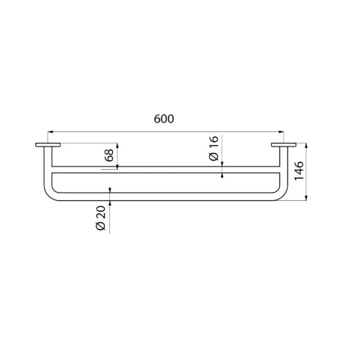 DELABIE Porte-serviette 2 barres Ø20 L.600 Inox poli brillant