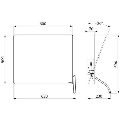 MIROIR KANTEL DELABIE 600 - 500 o blanc avec longue poignée ergonomique en nylon brillant