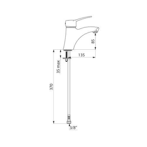 DELABIE Mit. lavabo EP H.85 L.135, sans tirette, manette pleine