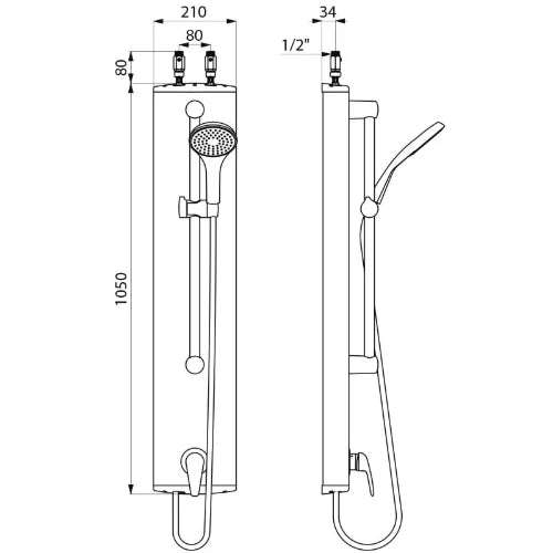 PANNEAU DE DOUCHE DELABIE 210 - 34 o 1050 ! aluminium . mitigeur monocommande+douchette-non temporisé