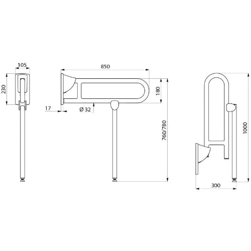 POIGNEE D'APPUI RELEVABLE DELABIE 850 - 3,2 nylon . avec béquille