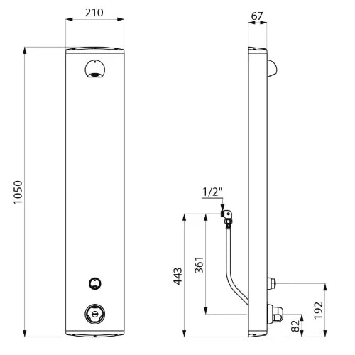 PANNEAU DE DOUCHE DELABIE PREMIX aluminium avec thermostat - alimentation cachée