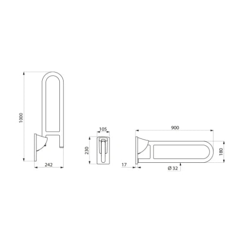 Delabie 900 barre de maintien relevable - 32 mm blanc nylon max. support de charge 135kg .