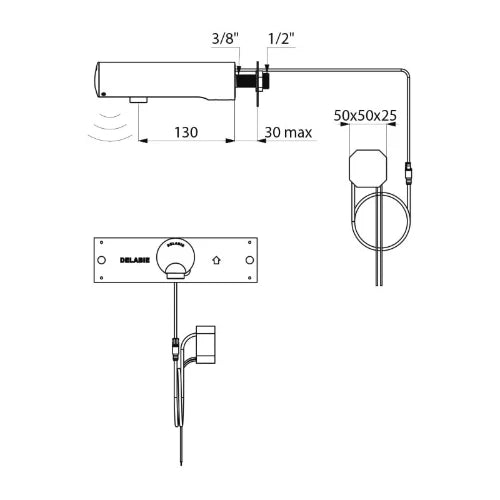 DELABIE TEMPOMATIC 4 lavabo M1/2" rob mural 230/6V bloc enc. L.130