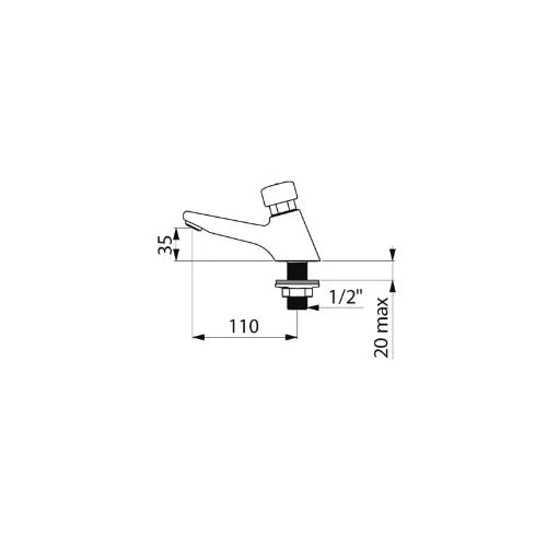 Delabie Tempostop robinet lavabo 1/2 M chromé temporisé, réglable, sans écrou, saillie 120mm