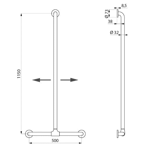 DELABIE Barre de maintien en T coulissant Ø32 1150x500 Nylon blanc