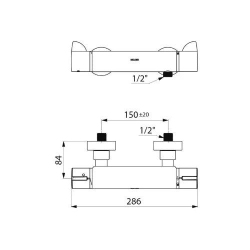 DELABIE Securitherm 2-gr. douchetherm onderuitg stand S-kopp M1/2" chroom