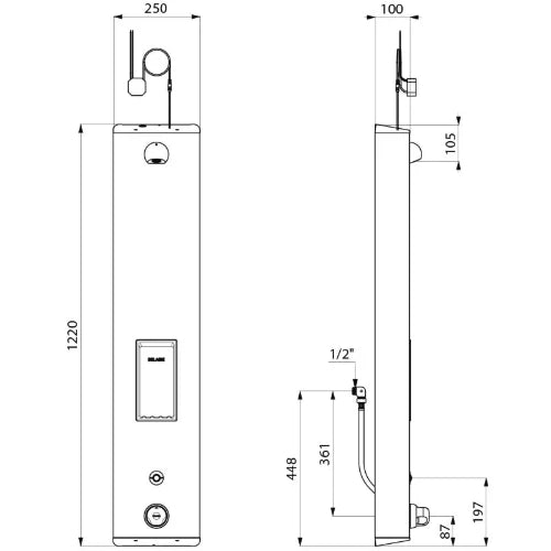 DELABIE SECURITHERM colonne de douche therm 230/6V Inox alimentation cachée + porte-savon