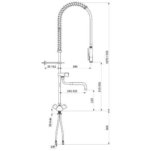 Delabie mitigeur cuisine 1/2 avec bec d'écoulement téléscopique -douchette-flexible