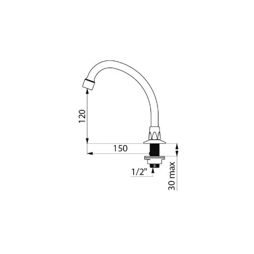 BEC D'ECOULEMENT DELABIE 1/2 M modele haute orientable-saillie 150 mm-a/mousseur-pour lavabo