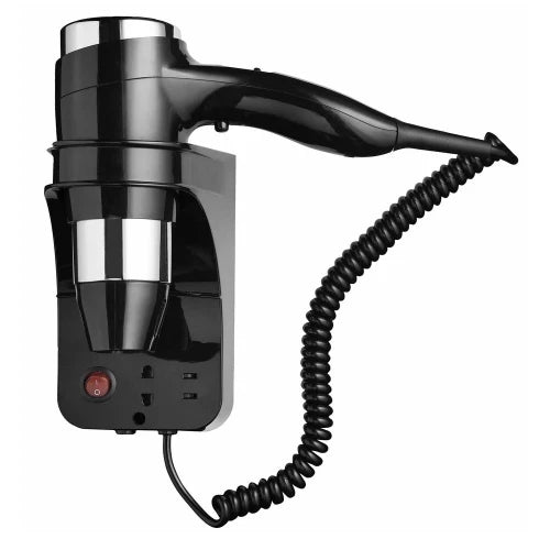Geesa Hairdryer sèche-cheveux noir/chromé 1600 WATT fixation murale 3 vitesses et prise pour rasoir