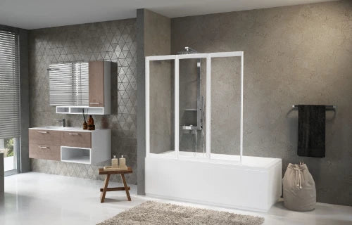 PARE - BAIGNOIRE NOVELLINI AURORA 138 - 138 ! blanc acryl cascade 3 panneaux