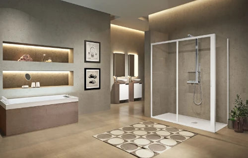 Novellini Lunes 2.0 2P 2 parties - porte de douche coulissante 1200 x 1950 mm - blanc - transparent (réglable 1140-1200 mm)
