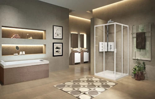 Novellini Lunes 2.0 porte de douche entrée d'angle 900 x 1950 mm - blanc - transparent (réglable 870-900 mm)