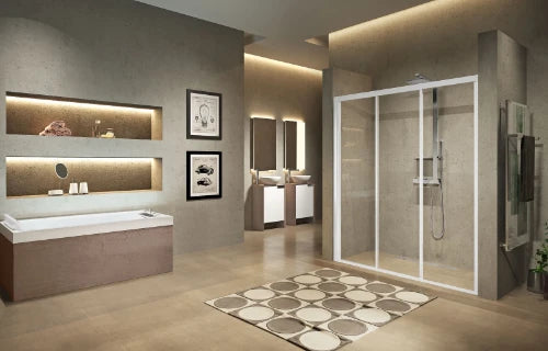Novellini Lunes 2.0 3P 3-parties- porte de douche coulissante 900 x 1950 mm - blanc - transparent (réglable 840-900 mm)