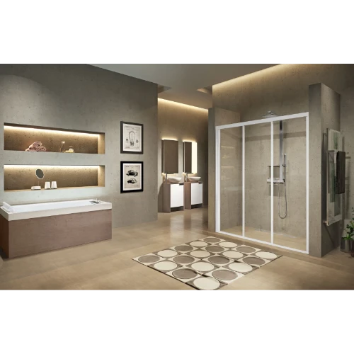 Novellini Lunes 2.0 3P 3-parties- porte de douche coulissante 900 x 1950 mm - blanc - transparent (réglable 840-900 mm)