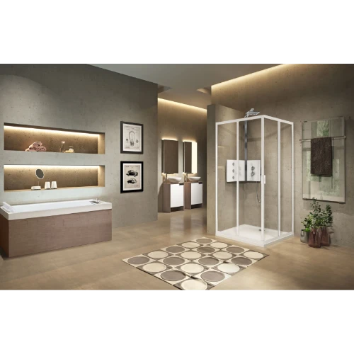 Novellini Lunes 2.0 porte de douche entrée d'angle 900 x 1950 mm - blanc - transparent (réglable 870-900 mm)
