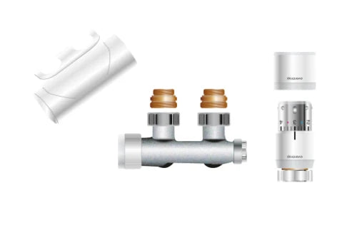 Radson set de vanne ral 9016 blanc signalisation équerre avec capuchon et tête thermostatique (598000)