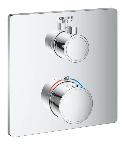 Grohe Grohtherm mitigeur douche thermostatique 1/2 Smartbox - carré chromé pour 2 sorties avec vanne d'arrêt intégré
