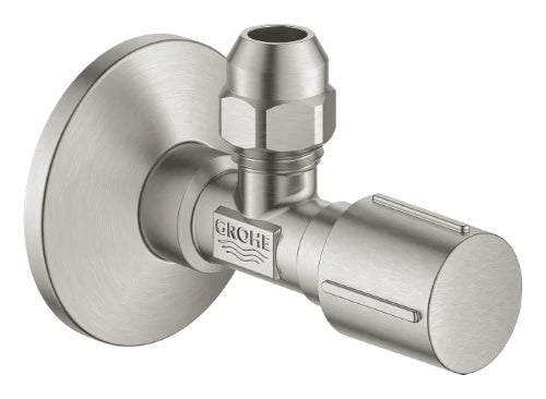 GROHE Hoekstop kraan 1/2" x 3/8" met metalen hendel en metalen rozas, SuperSteel