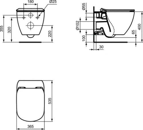 Ideal Standard Tesi wc-suspendu PACK Aquablade (wc-suspendu + siège softclose) - blanc mat - B360xD540 mm - fixations invisibles