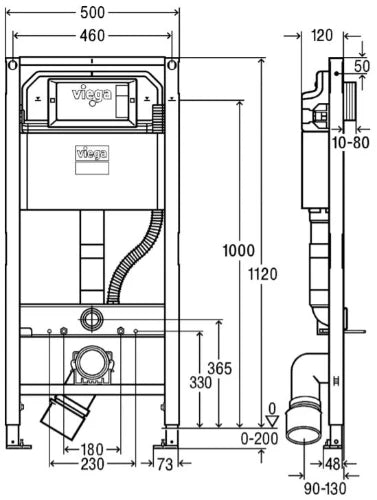 Viega Prevista Dry élément WC 3-6 l - 1120 x 500 mm - avec set de fixations - PP-coude avec réduction