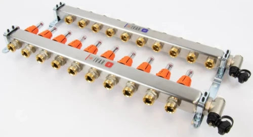 Begetube UFH inox collecteur set pour chauffage par le sol avec réglage, set de finition et purgeur 4/4 - 10 x EK3/4