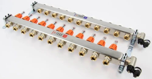 Begetube UFH inox collecteur set pour chauffage par le sol avec réglage, set de finition et purgeur 4/4 - 12 x EK3/4