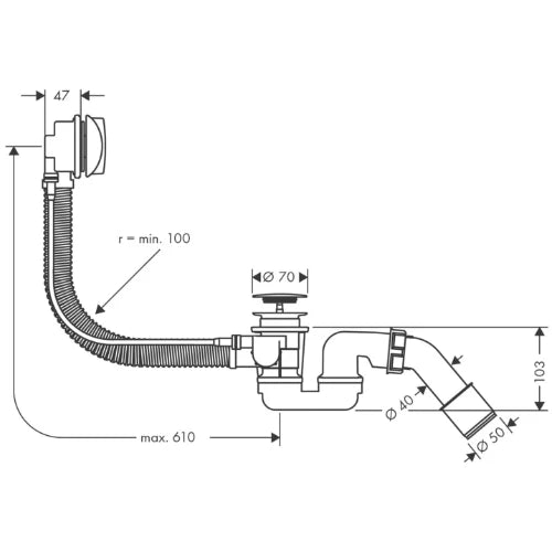 Hansgrohe FlexaPlus vidage baignoire 6/4 - chromé - pour baignoire standard