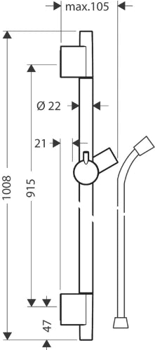 Hansgrohe Unica S Puro barre de douche 22 MM 900 MM  bronze brossé barre de douche, flexible de douche, pièce coulissante