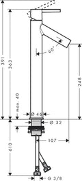 Axor Starck mitigeur lavabo highriser chromé comfortzone 250,sailli 107mm, sans vidage