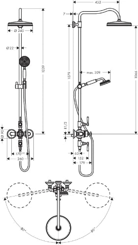 COLONNE DE DOUCHE AXOR MONTREUX chromé showerpipe compose de thermostat-douchette-flex-douche a tete