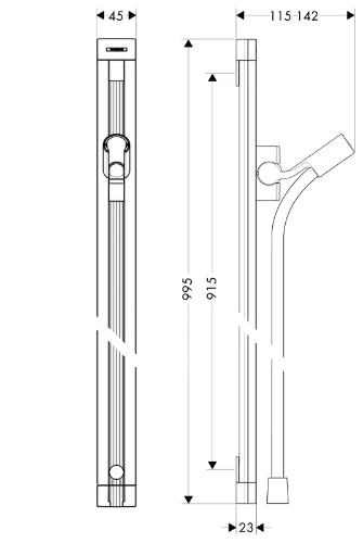 Hansgrohe Raindance barre de douche Unica's 90 CM  chromé avec Isiflex 1,60m-avec pièce coulissante métallique