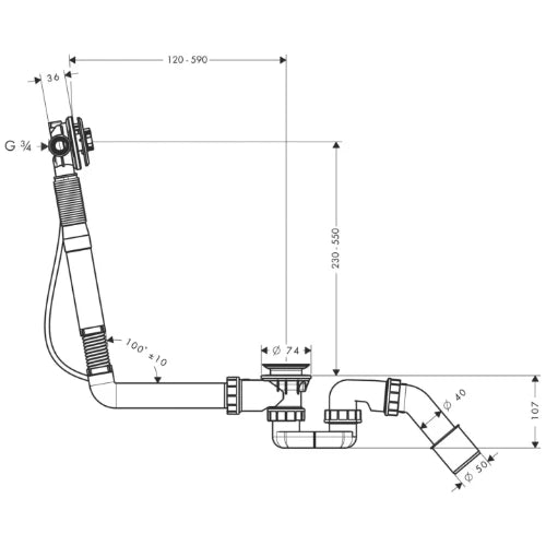 Hansgrohe Exafill vidage pour baignoires spéciales avec trop-plein + siphon