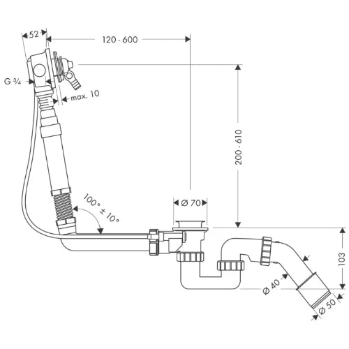 Hansgrohe Exafill vidage baignoire avec allimentation d'eau 3/4 et siphon-pour grande baignoire