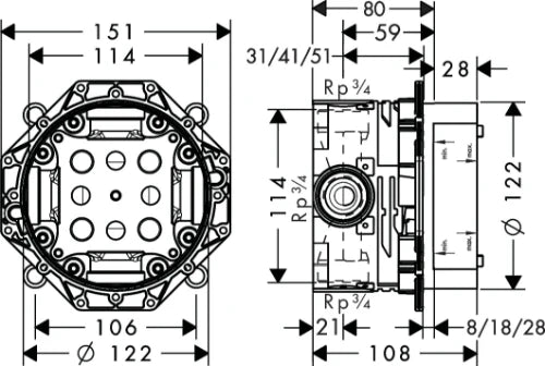Axor iBox corps d'encastrement 3/4 universel pour bain et sets thermostatiques
