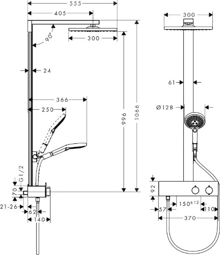 Hansgrohe Raindance E 300 air colonne de douche chromé thermostat-tête de douche-douchette avec flexible