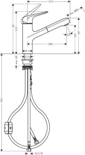 Hansgrohe Focus M42 mitigeur cuisine - chromé - avec douchette extractible