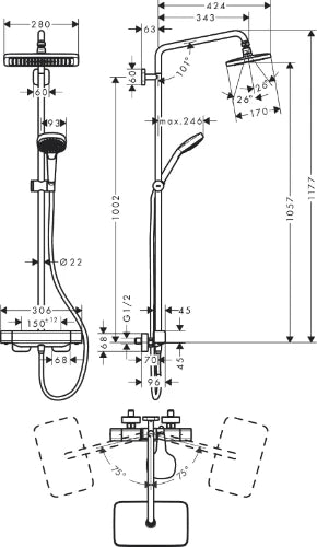 Hansgrohe Croma Select E colonne de douche 1 Jet écosmart 280MM - chromé carré