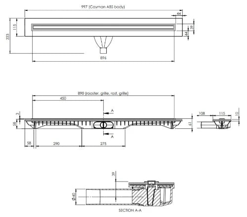 Carrodrain Liquid rigole de douche avec grille 900 mm - Inox - débit 31 l/m