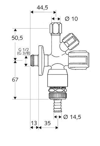 Schell Comfort robinet d'arrêt combi 1/2 x 3/4 x 10 mm - chromé - agréé Belgaqua - avec clapet anti-retour / aérateur et raccordement machine à laver/lave-vaisselle