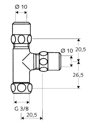 Schell té avec écrou flottant, 3/8", chromé