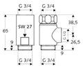 SCHELL Raccord-T et entretoise avec écrou flottant, 3/4", chromé