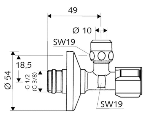 Schell Comfort robinet d'arrêt équerre 1/2 x 10 mm - chromé - avec filtre 250 µm