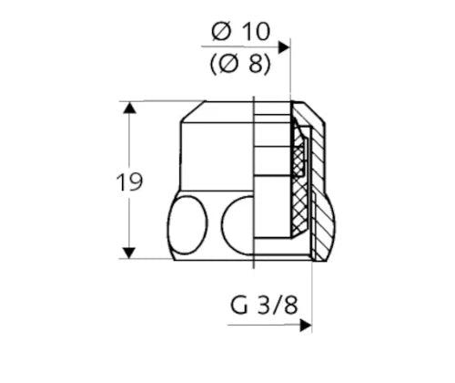 Schell écrou 10 x 3/8 F - chromé - avec bague de compression - modèle long